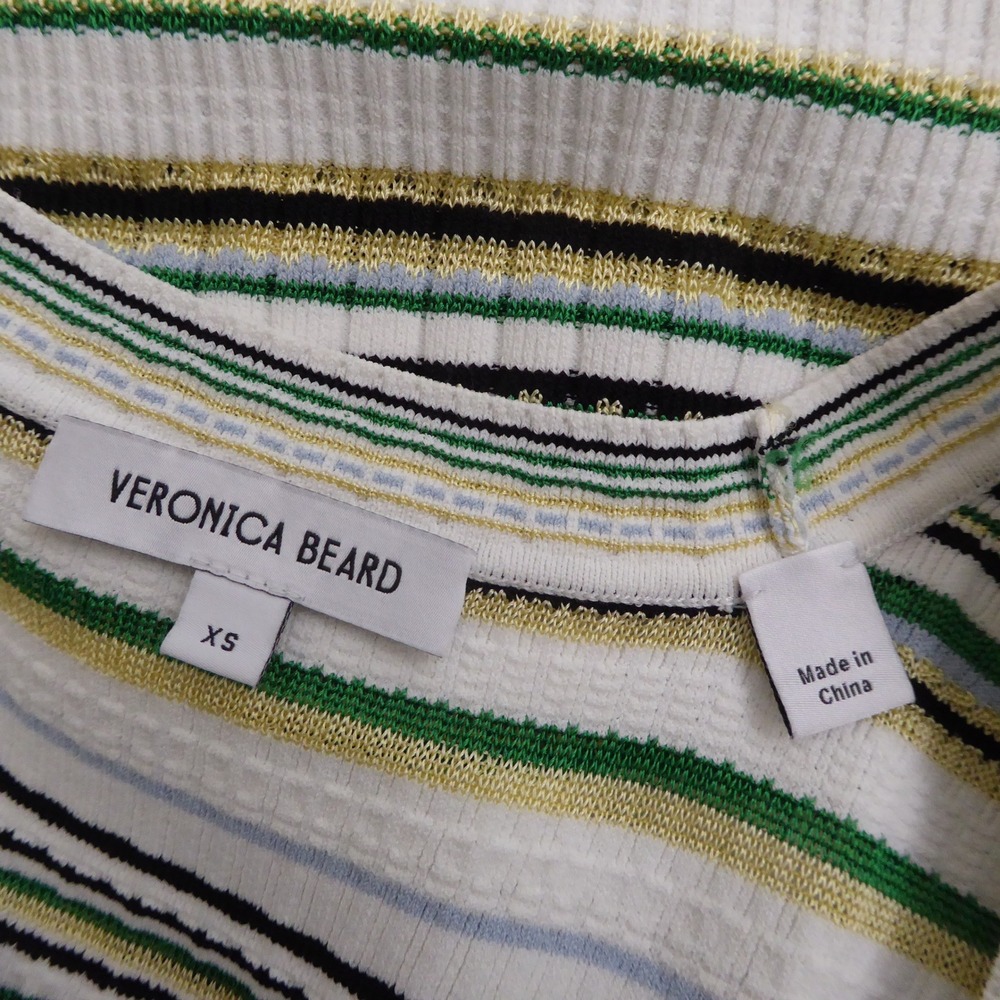 Veronica Beard Womens Varia Cardigan White Multi Metallic Stripe Ribbed Knit XS - Picture 8 of 11